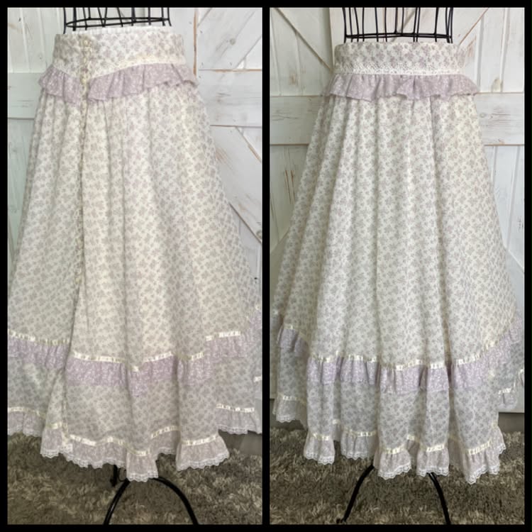 70's Vintage Gunne Sax Jessica's Gunnies Lavender Purple White Calico Prairie Midi Skirt 11