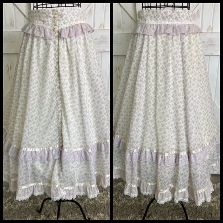 70's Vintage Gunne Sax Jessica's Gunnies Lavender Purple White Calico Prairie Midi Skirt 11