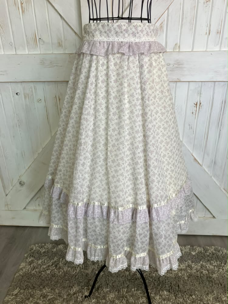70's Vintage Gunne Sax Jessica's Gunnies Lavender Purple White Calico Prairie Midi Skirt 11