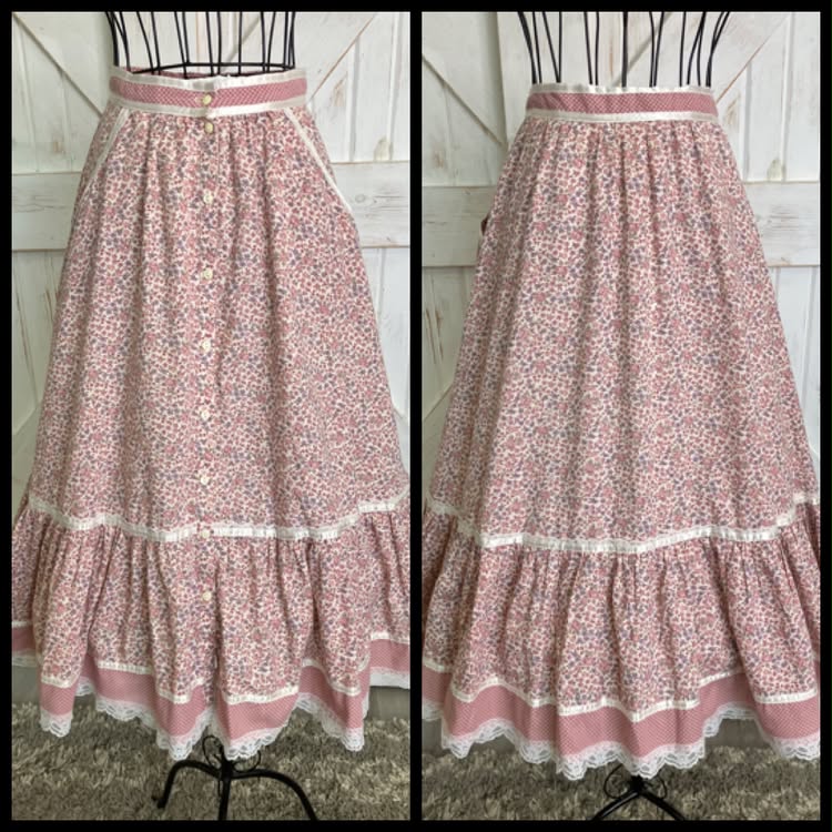 70's Vintage Gunne Sax Jessica's Gunnies Pink Calico Prairie Midi Skirt