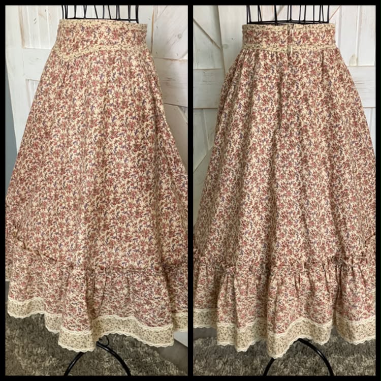 70's Vintage Gunne Sax Jessica's Gunnies Pink Purple Calico Prairie Midi Skirt 7