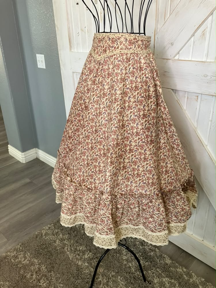 70's Vintage Gunne Sax Jessica's Gunnies Pink Purple Calico Prairie Midi Skirt 7