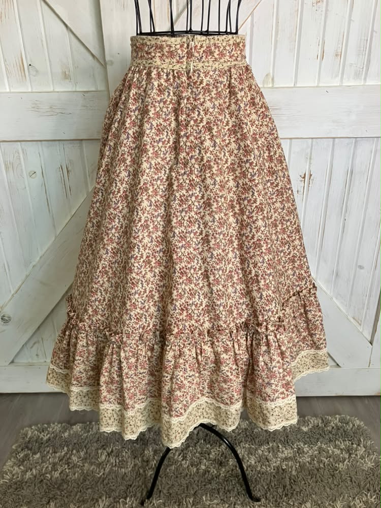 70's Vintage Gunne Sax Jessica's Gunnies Pink Purple Calico Prairie Midi Skirt 7