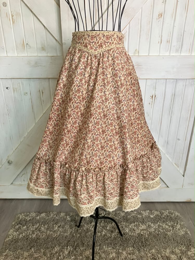 70's Vintage Gunne Sax Jessica's Gunnies Pink Purple Calico Prairie Midi Skirt 7