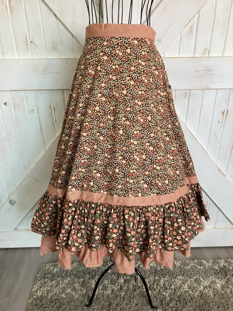 70's Vintage Gunne Sax Jessica's Gunnies Brown Peach Green Autumn Calico Prairie Midi Skirt 13