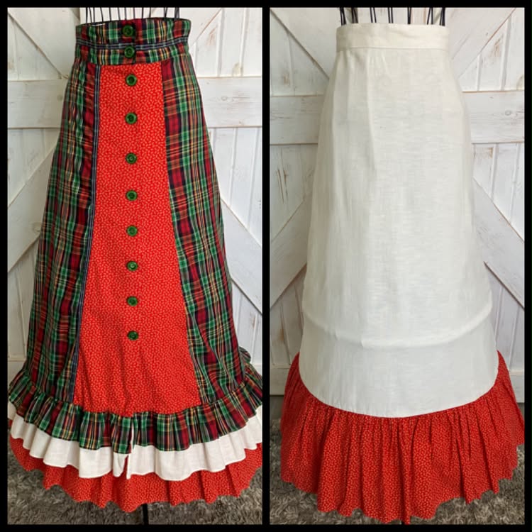 70's Vintage Gunne Sax Jessica's Gunnies Red Green Tartan Plaid Calico 2 Piece Set Prairie Maxi Skirt 11