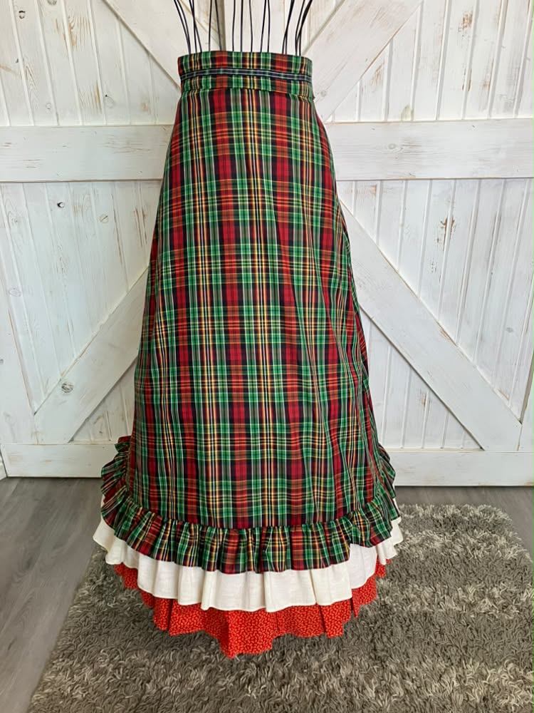 70's Vintage Gunne Sax Jessica's Gunnies Red Green Tartan Plaid Calico 2 Piece Set Prairie Maxi Skirt 11