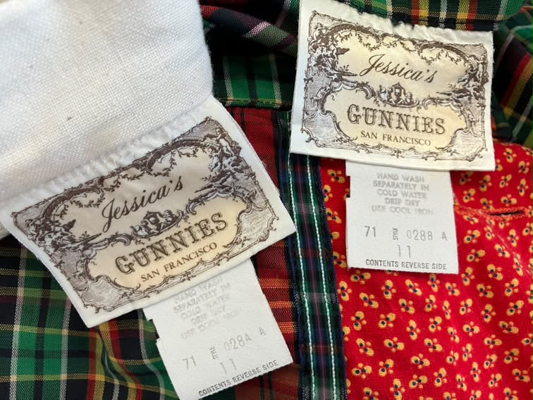 70's Vintage Gunne Sax Jessica's Gunnies Red Green Tartan Plaid Calico 2 Piece Set Prairie Maxi Skirt 11