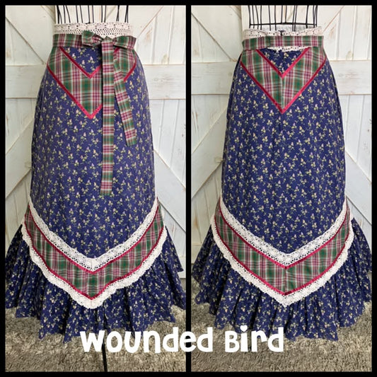 WOUNDED BIRD READ 70's Vintage Gunne Sax Jessica's Gunnies Blue Calico Red Green Plaid Prairie Maxi Skirt