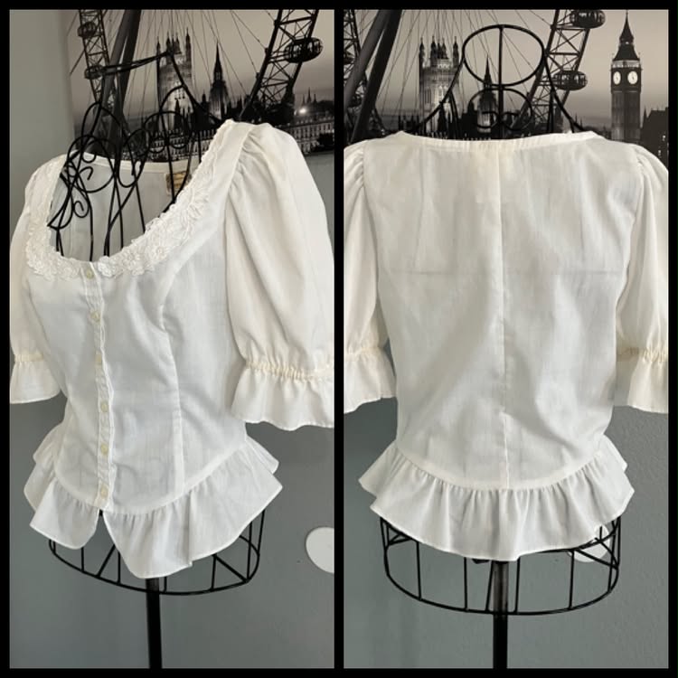 70's Vintage Gunne Sax Jessica's Gunnies White Dirndl Prairie Top Shirt Blouse