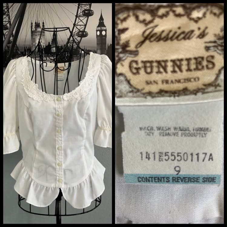 70's Vintage Gunne Sax Jessica's Gunnies White Dirndl Prairie Top Shirt Blouse