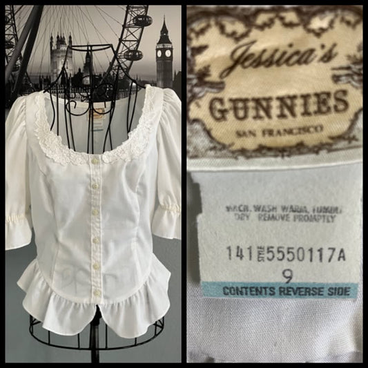 70's Vintage Gunne Sax Jessica's Gunnies White Dirndl Prairie Top Shirt Blouse