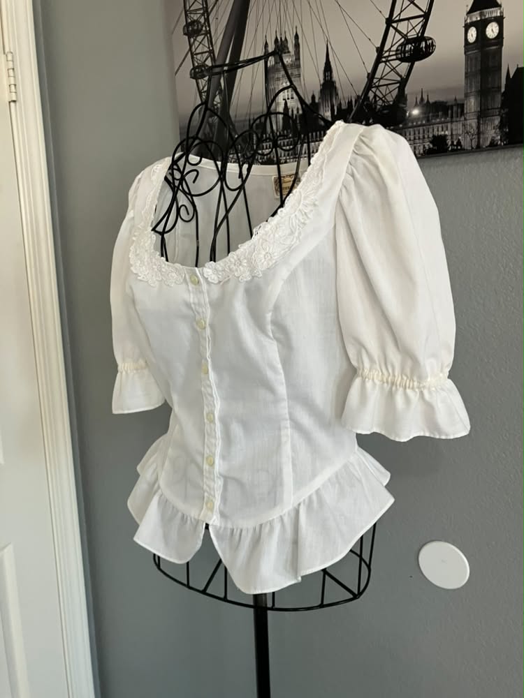 70's Vintage Gunne Sax Jessica's Gunnies White Dirndl Prairie Top Shirt Blouse