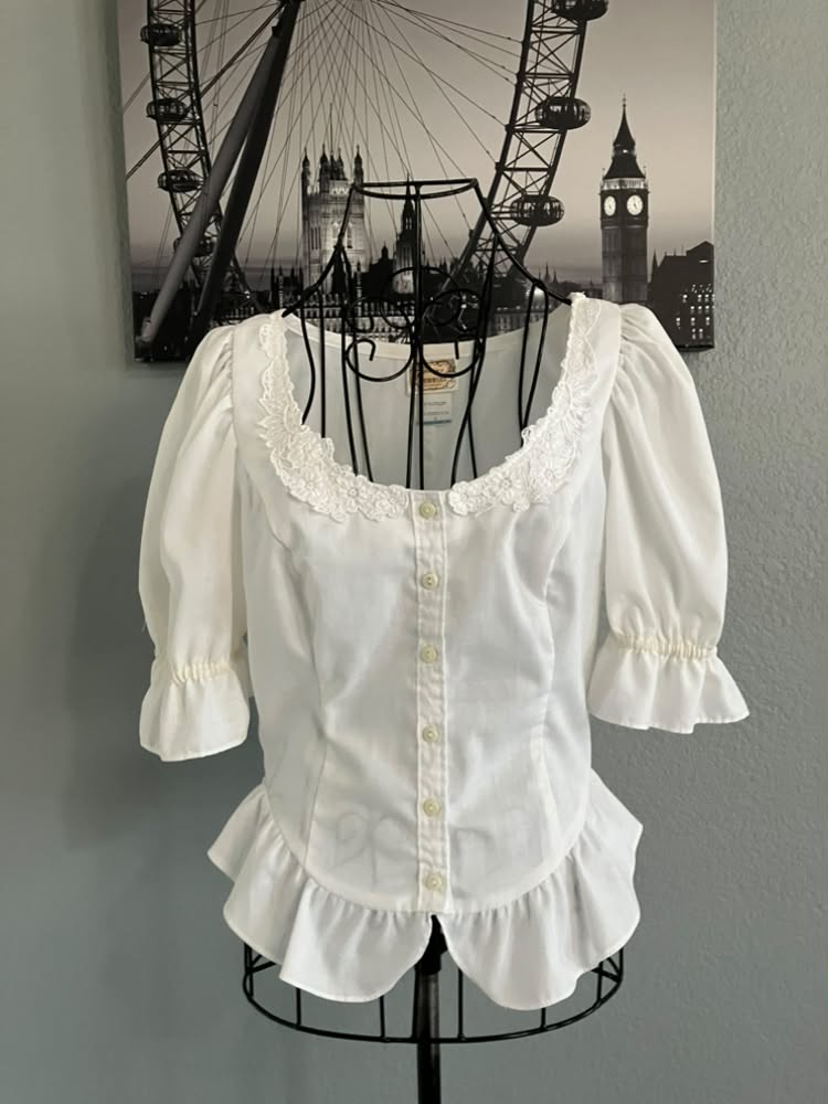 70's Vintage Gunne Sax Jessica's Gunnies White Dirndl Prairie Top Shirt Blouse