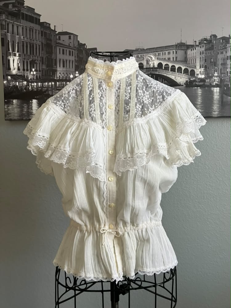 70's Vintage Gunne Sax Jessica's Gunnies White Lace Prairie Sweetheart Blouse Shirt Top