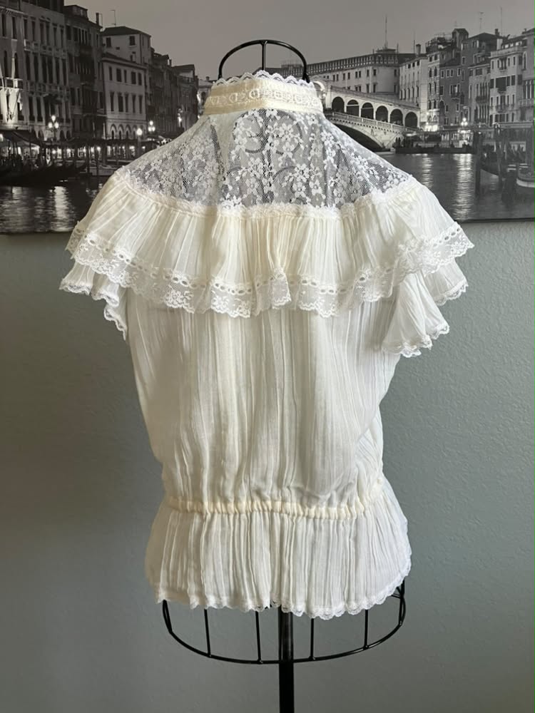 70's Vintage Gunne Sax Jessica's Gunnies White Lace Prairie Sweetheart Blouse Shirt Top