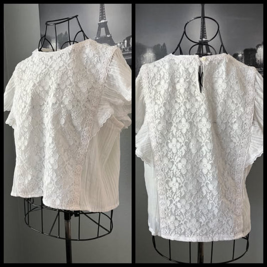 80's Vintage Gunne Sax Gunnies White Lace Prairie Blouse Shirt