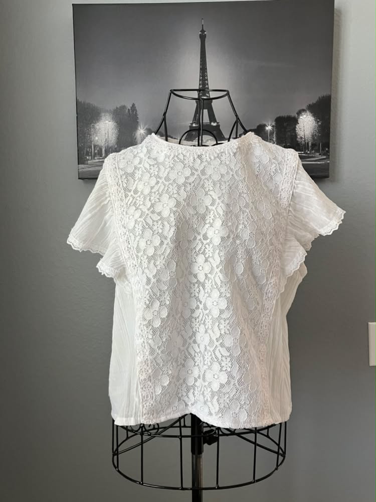 80's Vintage Gunne Sax Gunnies White Lace Prairie Blouse Shirt