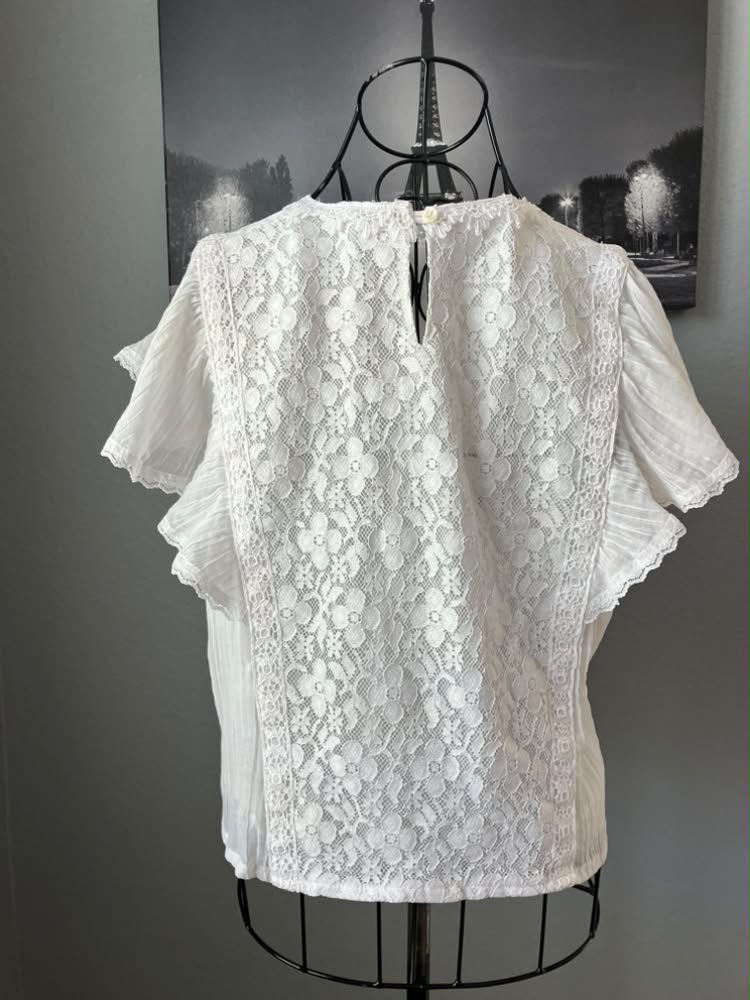 80's Vintage Gunne Sax Gunnies White Lace Prairie Blouse Shirt
