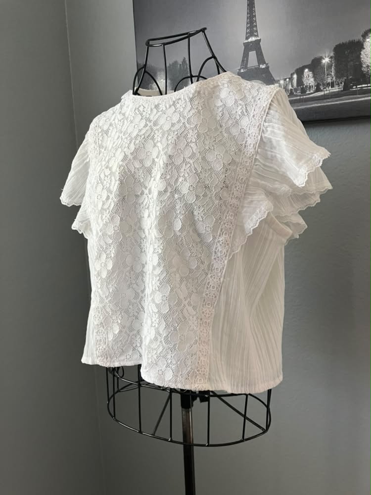 80's Vintage Gunne Sax Gunnies White Lace Prairie Blouse Shirt