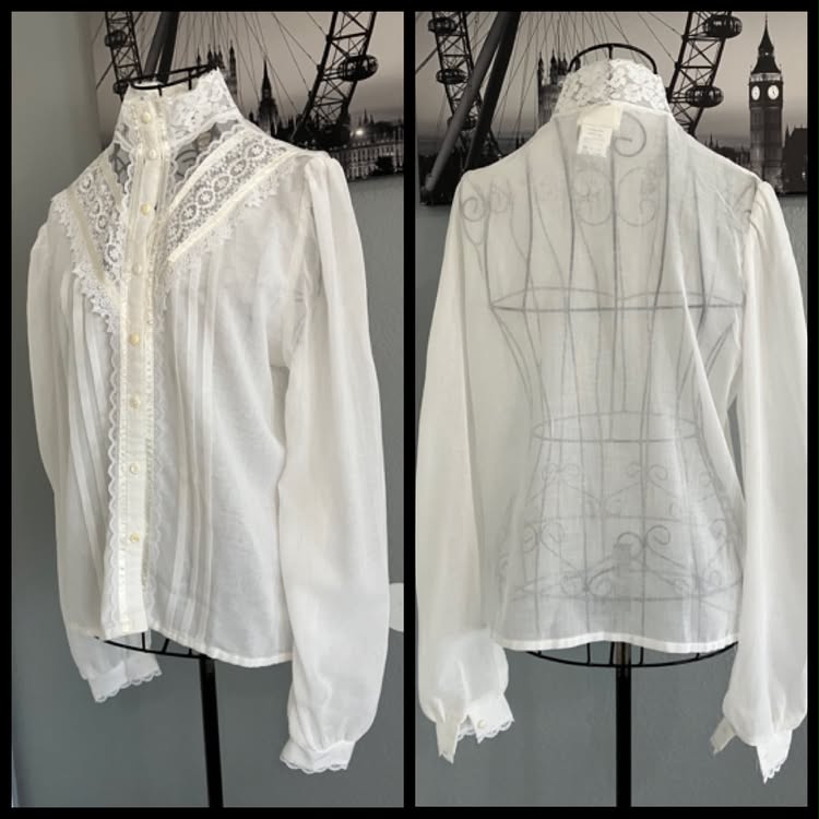 70's Vintage Gunne Sax Jessica's Gunnies Prairie Edwardian Victorian White Blouse Shirt