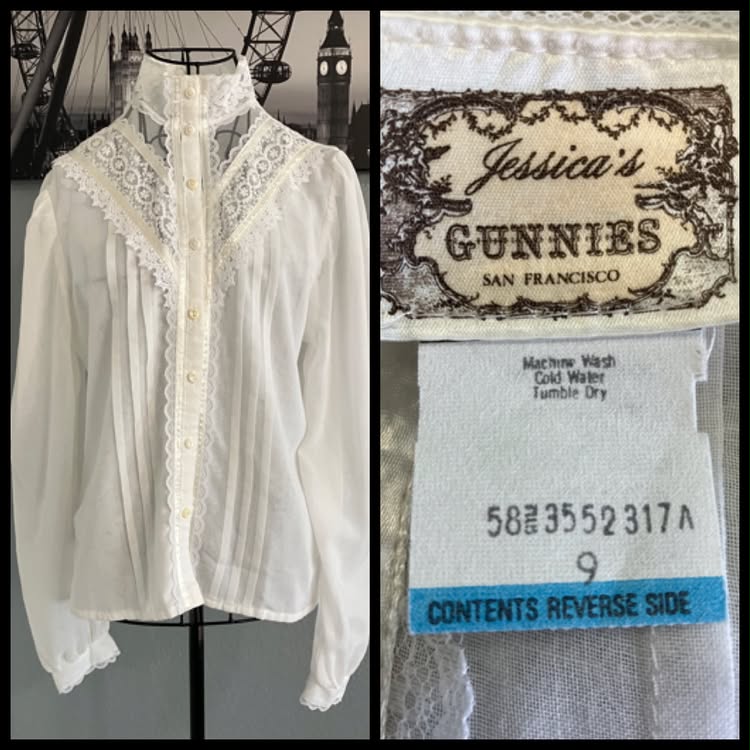 70's Vintage Gunne Sax Jessica's Gunnies Prairie Edwardian Victorian White Blouse Shirt