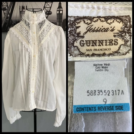 70's Vintage Gunne Sax Jessica's Gunnies Prairie Edwardian Victorian White Blouse Shirt