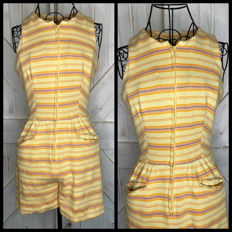 60's Vintage Paraphernalia Youthquake Betsey Johnson Yellow Pink Purple Stripe Romper Mini Jumper Playsuit RARE *FLAWS