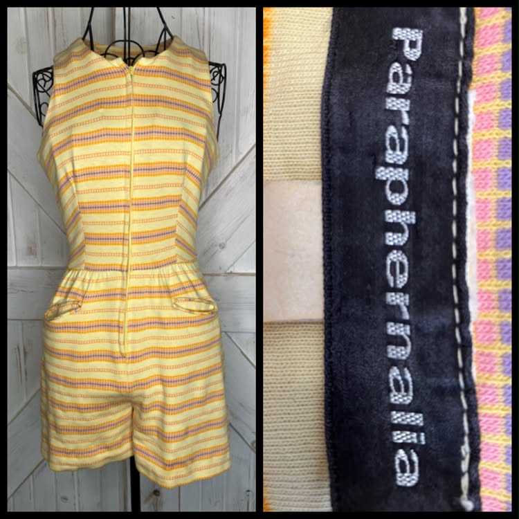 60's Vintage Paraphernalia Youthquake Betsey Johnson Yellow Pink Purple Stripe Romper Mini Jumper Playsuit RARE *FLAWS