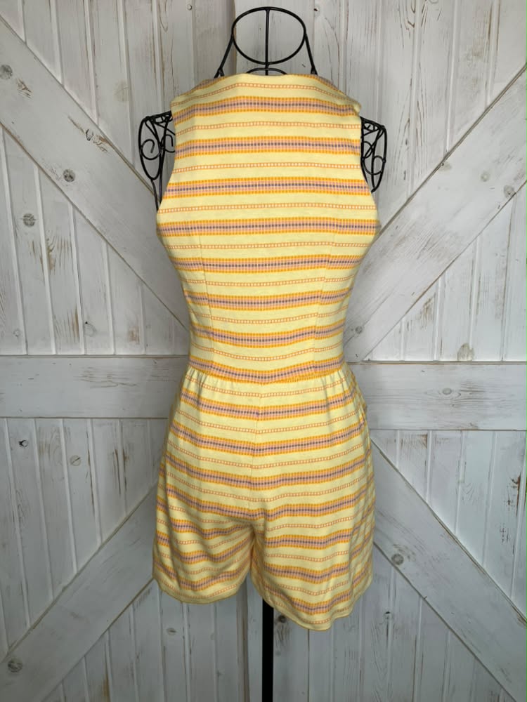 60's Vintage Paraphernalia Youthquake Betsey Johnson Yellow Pink Purple Stripe Romper Mini Jumper Playsuit RARE *FLAWS