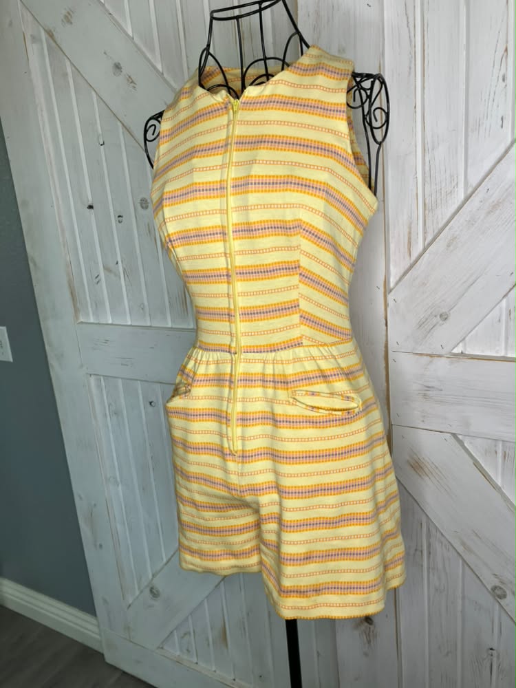 60's Vintage Paraphernalia Youthquake Betsey Johnson Yellow Pink Purple Stripe Romper Mini Jumper Playsuit RARE *FLAWS