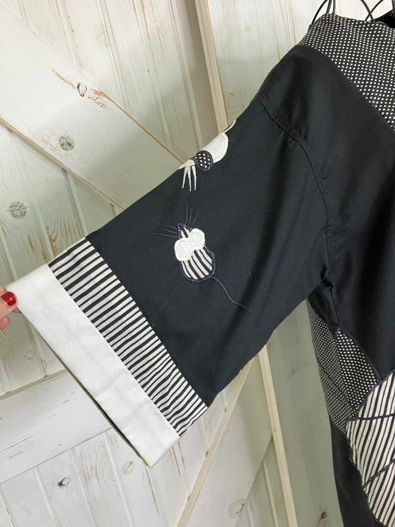 80's Vintage Alfredo's Wife Black White Polka Dot Stripe Patchwork Kaftan Caftan Maxi Dress