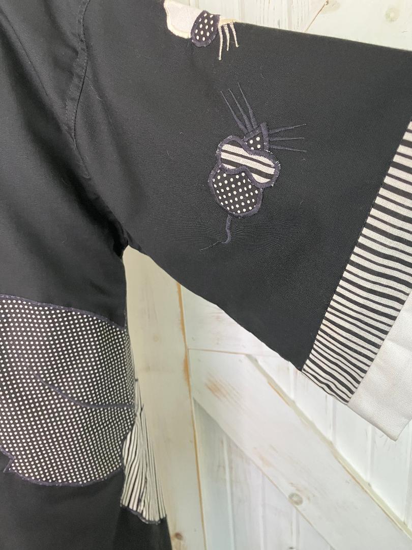 80's Vintage Alfredo's Wife Black White Polka Dot Stripe Patchwork Kaftan Caftan Maxi Dress