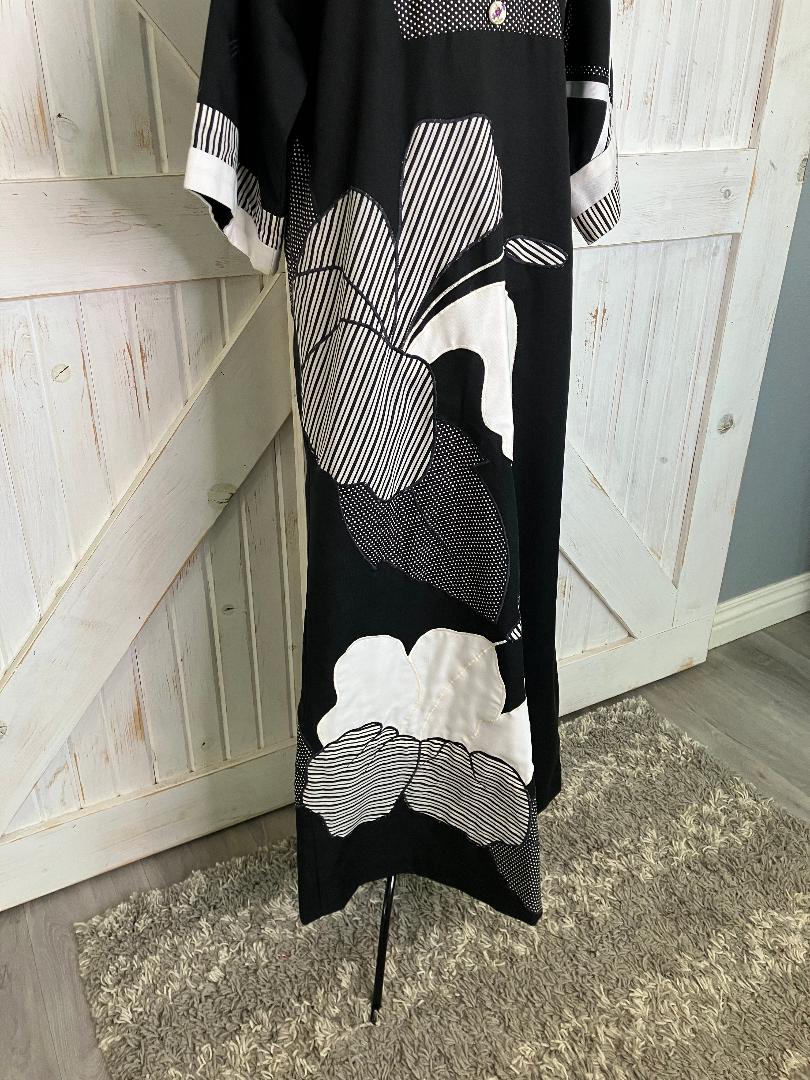 80's Vintage Alfredo's Wife Black White Polka Dot Stripe Patchwork Kaftan Caftan Maxi Dress