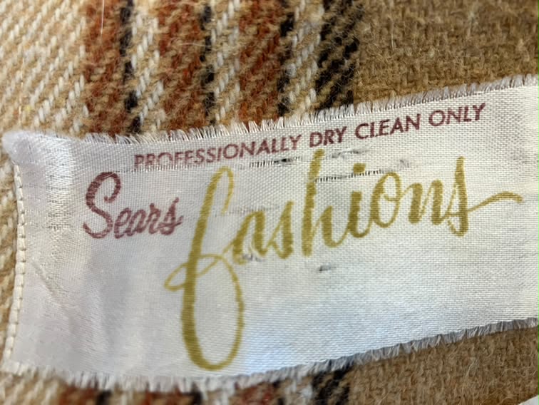 60's Vintage Sears Fashion Brown Beige Plaid Mod Marsha Brady Hooded Hoodie Pea Coat Jacket