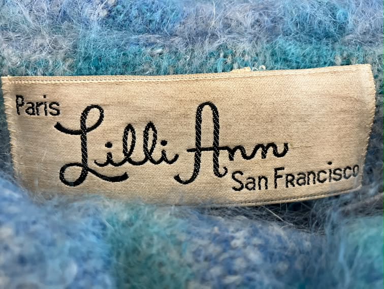 60's Vintage Lilli Ann Teal Blue Plaid Mohair Mod Mcm Fur Collar Swing Coat