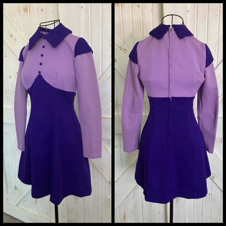 60's Vintage Purple Mod Go Go Daphne Scooby Doo Marsha Brady Twiggy Mini Dress