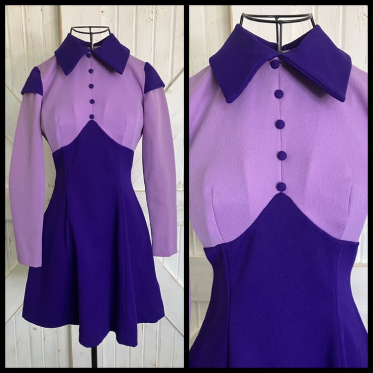 60's Vintage Purple Mod Go Go Daphne Scooby Doo Marsha Brady Twiggy Mini Dress