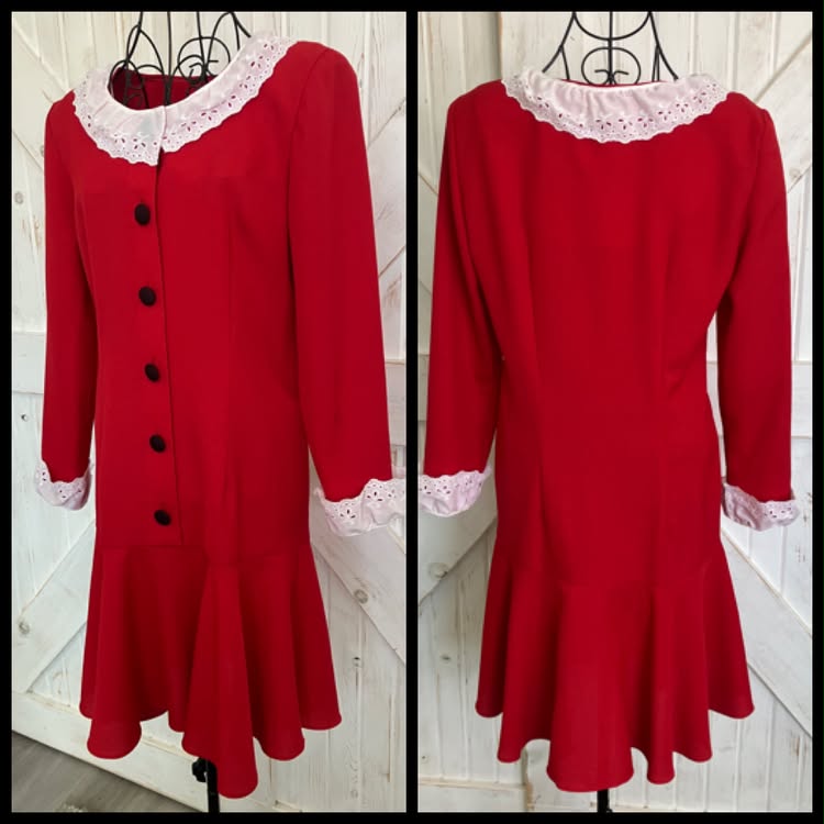 80's Vintage Leslie Fay Veruca Salt Red White Drop Waist Mini Dress *UPCYCLE