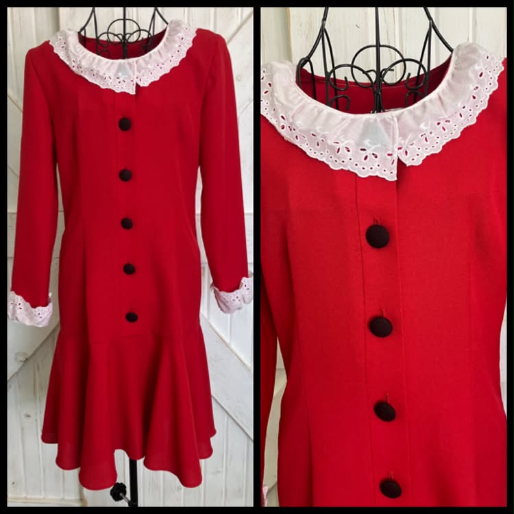 80's Vintage Leslie Fay Veruca Salt Red White Drop Waist Mini Dress *UPCYCLE