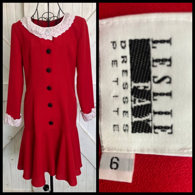 80's Vintage Leslie Fay Veruca Salt Red White Drop Waist Mini Dress *UPCYCLE