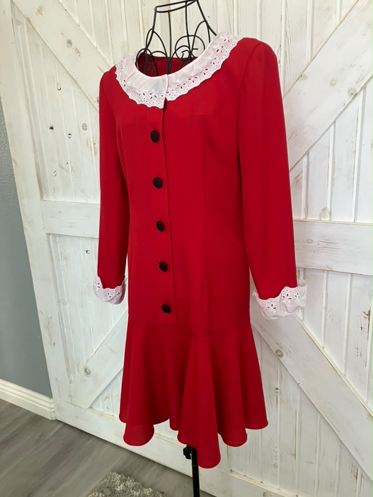 80's Vintage Leslie Fay Veruca Salt Red White Drop Waist Mini Dress *UPCYCLE