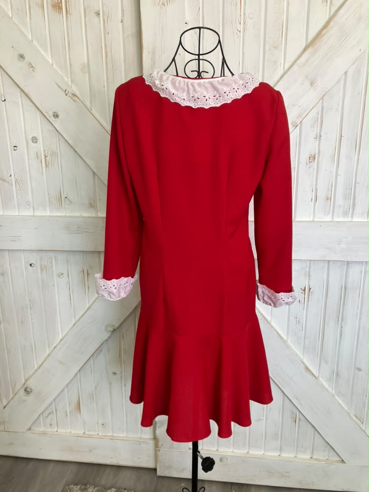 80's Vintage Leslie Fay Veruca Salt Red White Drop Waist Mini Dress *UPCYCLE