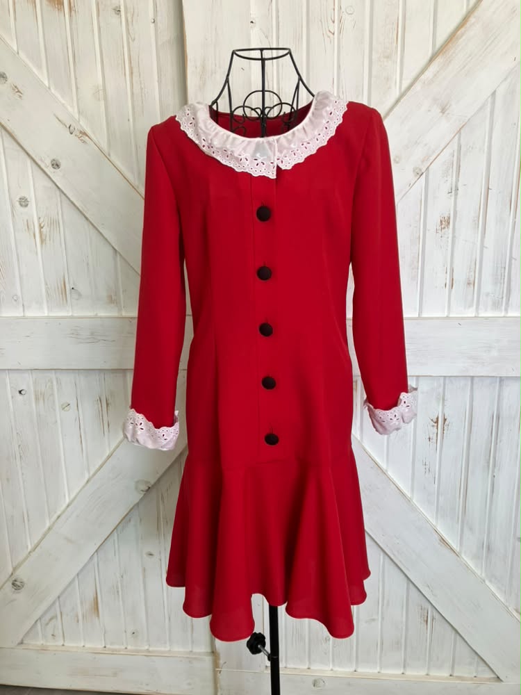 80's Vintage Leslie Fay Veruca Salt Red White Drop Waist Mini Dress *UPCYCLE