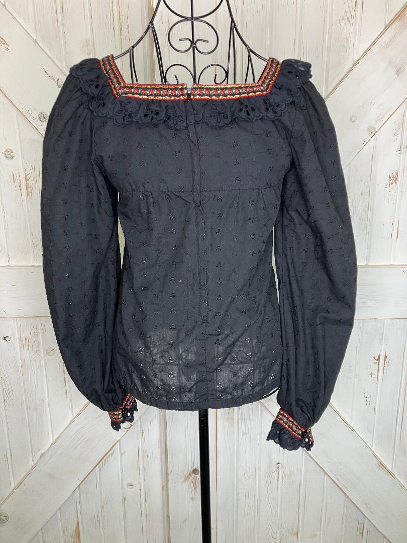 70's Vintage Gunne Sax Jessica's Gunnies Black Eyelet Prairie Blouse Top Shirt 9
