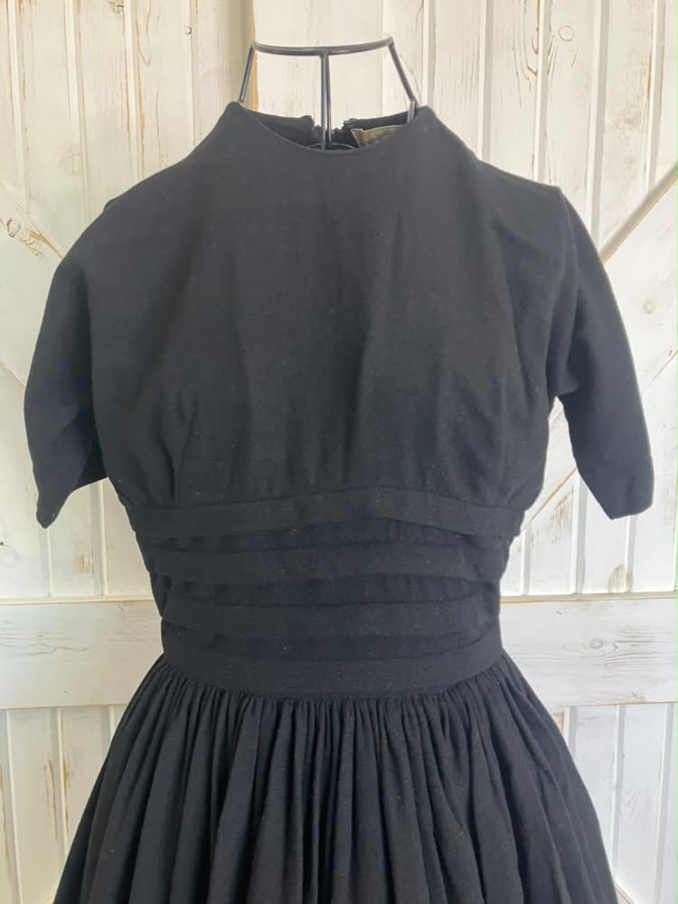 50's Vintage Anne Fogarty Black Wool Tea Swing Day Dress