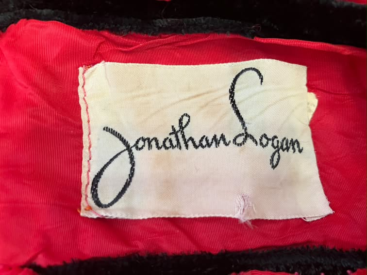 50's Vintage Jonathan Logan Red Black Patio Saloon Girl Tea Swing Midi Dress *FLAWS