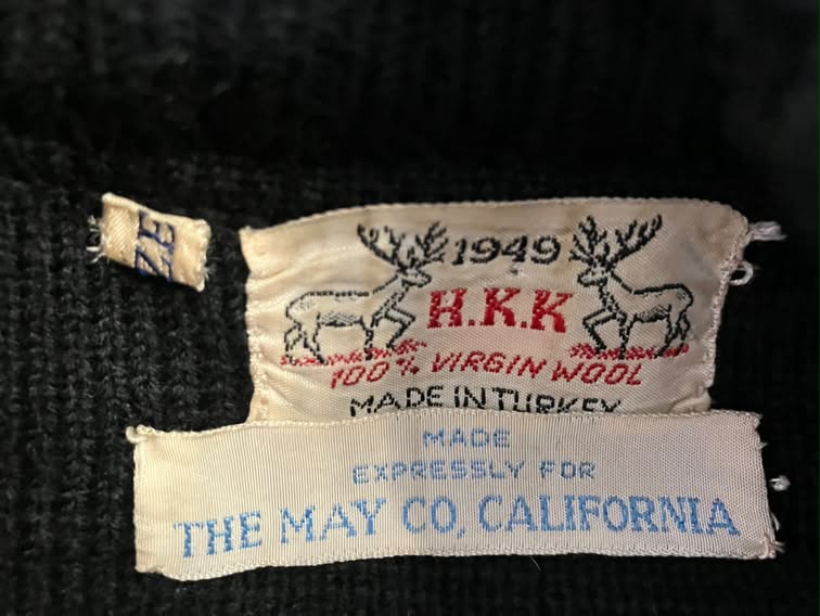 70's Vintage 1949 HKK May Co California Black Red Pink Mod Flower Wool Apres Ski Alpine Knit Sweater Top