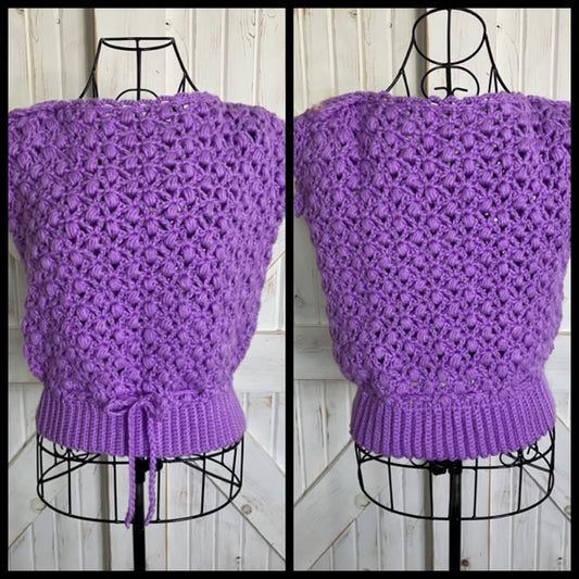 80's Vintage New Wave Handmade Purple Crochet Knit Sweater Top Blouse
