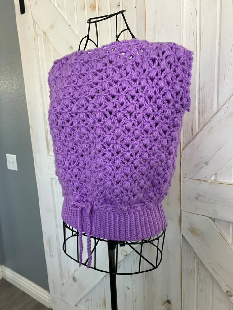 80's Vintage New Wave Handmade Purple Crochet Knit Top Blouse